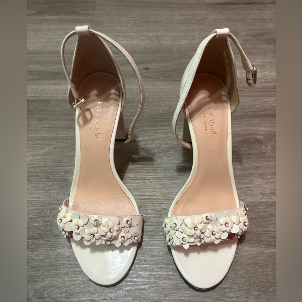 Kate Spade White Floral Embellished Heels